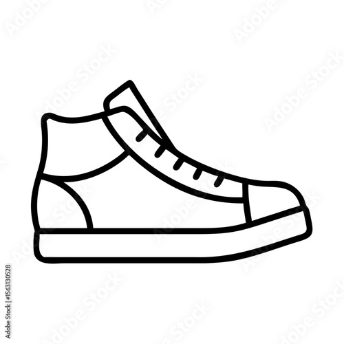 High top sneaker illustration in black outline on a white background