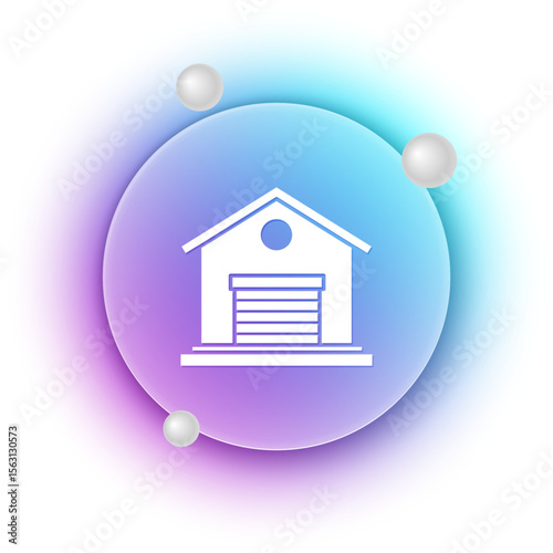 White Warehouse icon isolated on white background. Blue and purple gradient circle background. Vector