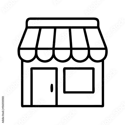 A minimalistic vector illustration of a storefront with a striped awning