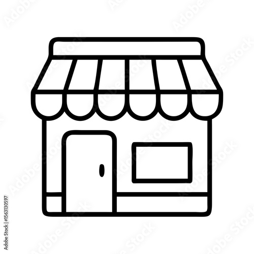 Minimalist store front outline with striped awning and window display area
