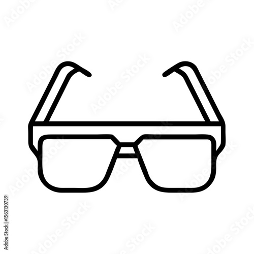 Outline Illustration of Eyeglasses, Stylish Eyewear with Square Frames and Temples