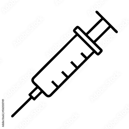 Simple Minimalist Line Art Illustration of a Syringe for Vaccination or Injection