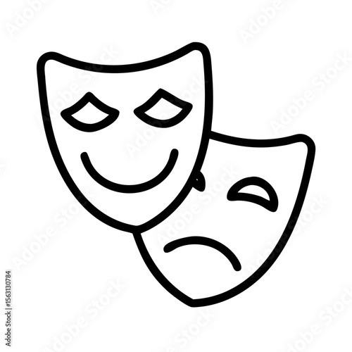 Theatre Masks Representing Comedy and Tragedy with Simple Black Outline Style