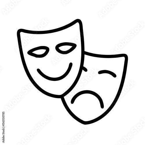 Simple Line Art Depiction of Comedy and Tragedy Theater Masks Symbol