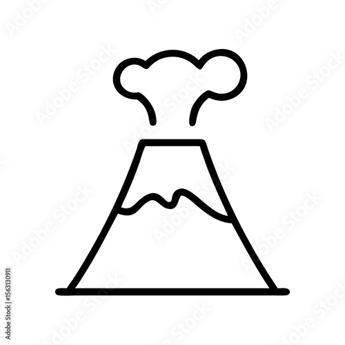 Stylized black and white outline of an erupting volcano illustration