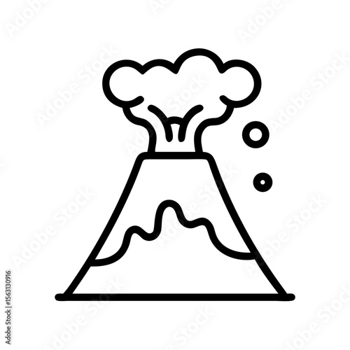 Volcano Icon Illustrating Eruption with Lava and Floating Volcanic Rocks, Detailed Design