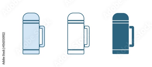 Blue Thermos container icon isolated on white background. Thermo flask icon. Camping and hiking equipment. Vector