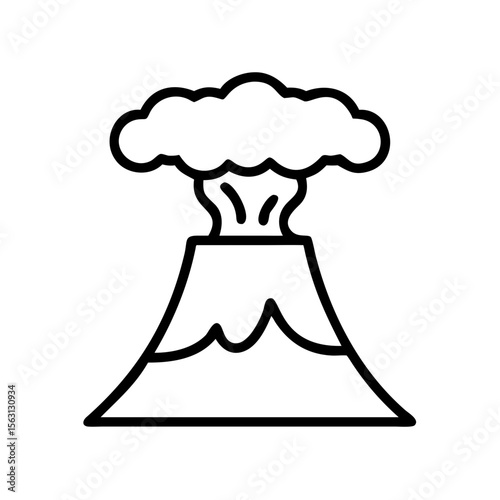 Simple graphic of a black outline volcano erupting with a plume of smoke