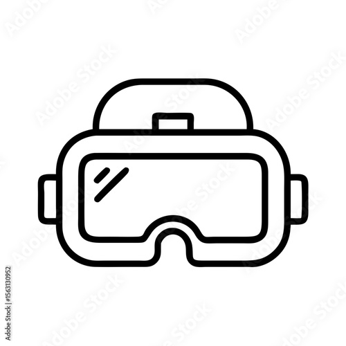 Black and white line drawing of virtual reality headset technology