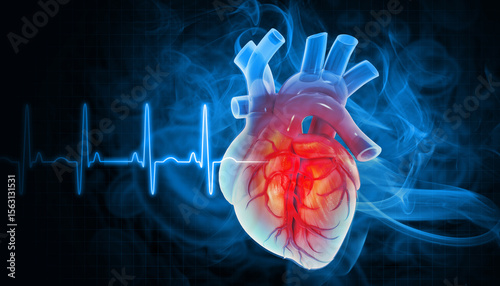 Photos Heart attack and heart disease, ecg background. 3d illustration