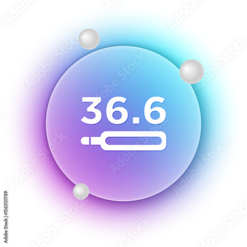 White Medical thermometer showing normal temperature icon isolated on white background. Blue and purple gradient circle background. Vector