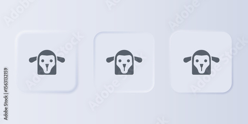 Grey Sheep head icon isolated on grey background. Animal symbol. Set icons in square buttons. Vector