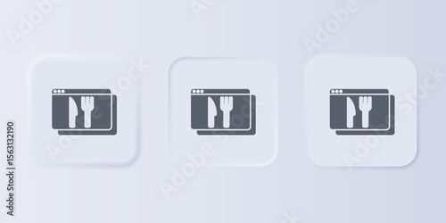 Grey Online ordering and fast food delivery icon isolated on grey background. Set icons in square buttons. Vector