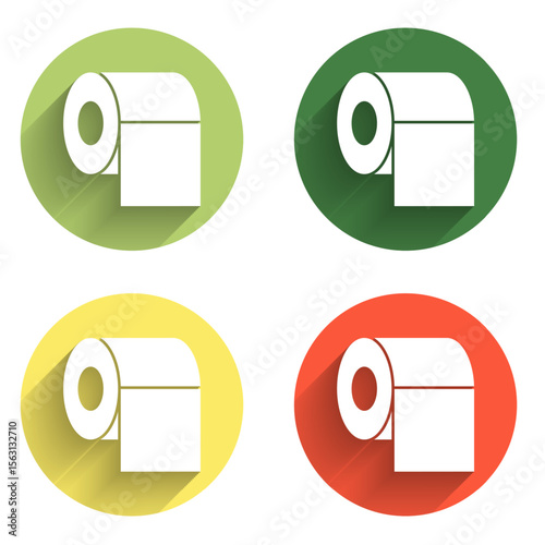 Set Toilet paper roll icon isolated with long shadow background. Color circle button. Vector