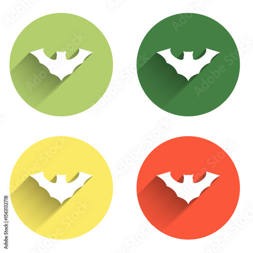 Set Flying bat icon isolated with long shadow background. Color circle button. Vector