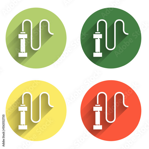 Set Braided leather whip icon isolated with long shadow background. Color circle button. Vector