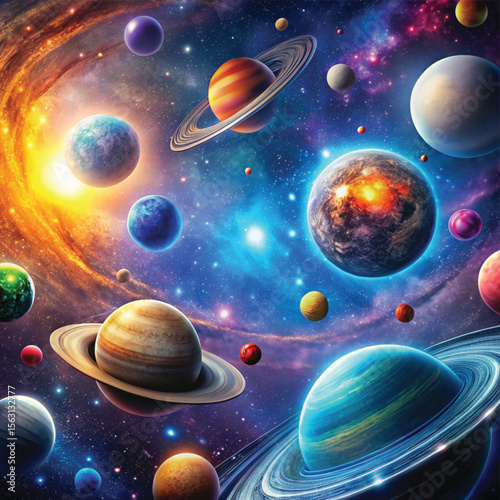 Planet Earth Moon and Sun in Space with Stars and Galaxy Background