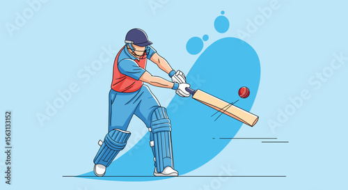 Illustrative image of a dynamic cricket player executing a powerful shot during an intense match