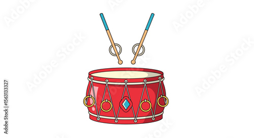 Captivating pixel art red drum with drumsticks ready to strike a rhythmic beat for musical performance