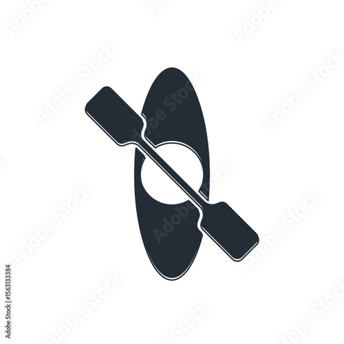 Black Kayak and paddle icon isolated on white background. Kayak and canoe for fishing and tourism. Outdoor activities. Vector