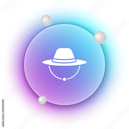 White Camping hat icon isolated on white background. Beach hat panama. Explorer travelers hat for hunting, hiking, tourism. Blue and purple gradient circle background. Vector