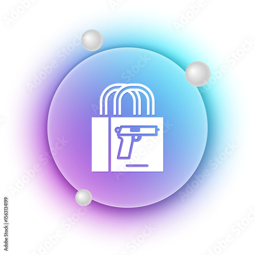 White Buying gun pistol icon isolated on white background. Buying weapon. Blue and purple gradient circle background. Vector