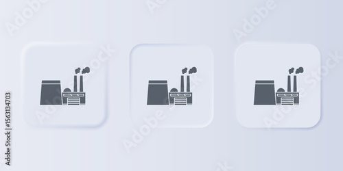 Grey Oil and gas industrial factory building icon isolated on grey background. Set icons in square buttons. Vector