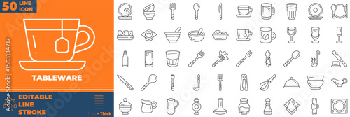 Tableware Line Editable Icons set. Vector illustration in modern thin line style of tableware icons: fork, knife, spoon, etc