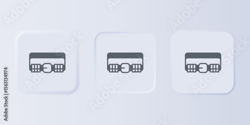 Grey Hunting cartridge belt with cartridges icon isolated on grey background. Bandolier sign. Hunter equipment, armament. Set icons in square buttons. Vector