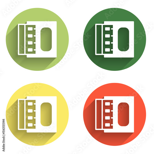 Set Open matchbox and matches icon isolated with long shadow background. Color circle button. Vector