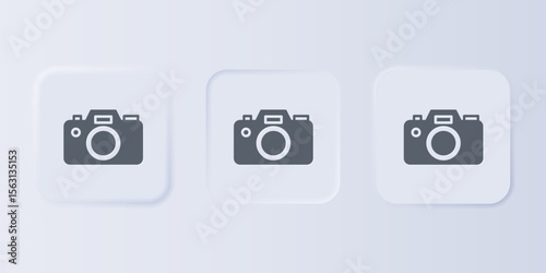 Grey Photo camera icon isolated on grey background. Foto camera icon. Set icons in square buttons. Vector