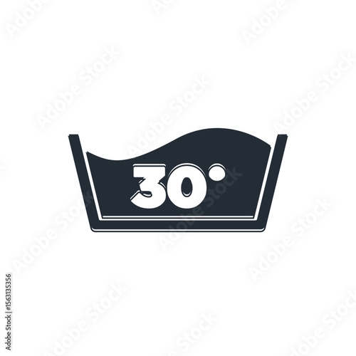 Black Washing under 30 degrees celsius icon isolated on white background. Temperature wash. Vector