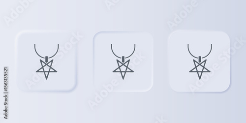 Grey Pentagram on necklace icon isolated on grey background. Magic occult star symbol. Set icons in square buttons. Vector