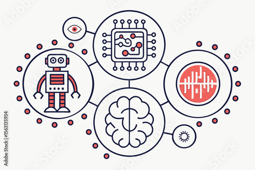 Abstract AI Brain and Robotic Arm Illustration with Circuitry Elements