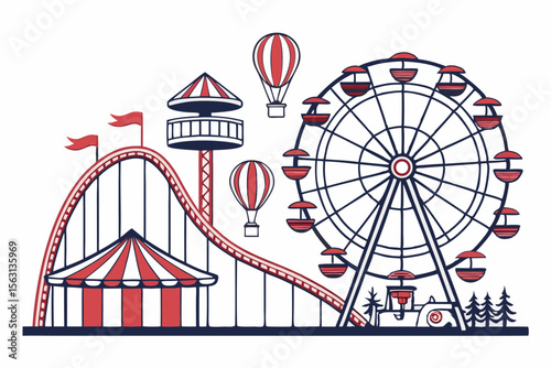 Colorful Amusement Park Illustration with Dog Character for Children s Design