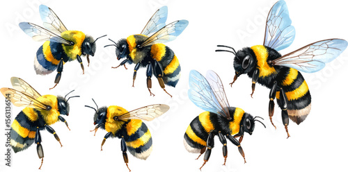 Collection of isolated bee, wasp, and various insect illustrations with detailed wings, perfect for nature and animal themes