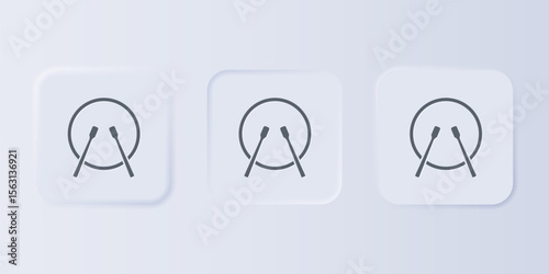 Grey Musical instrument drum and drum sticks icon isolated on grey background. Set icons in square buttons. Vector
