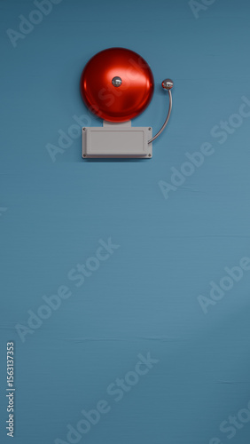 Red school Bell on blue wall 