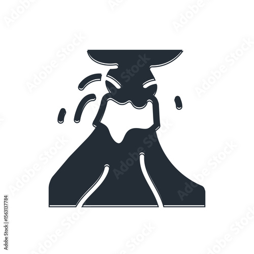 Black Volcano eruption with lava icon isolated on white background. Vector