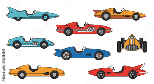 Collection of retro and futuristic sports cars ready for a race day adventure