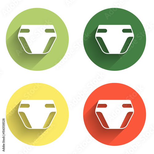 Set Adult diaper icon isolated with long shadow background. Color circle button. Vector