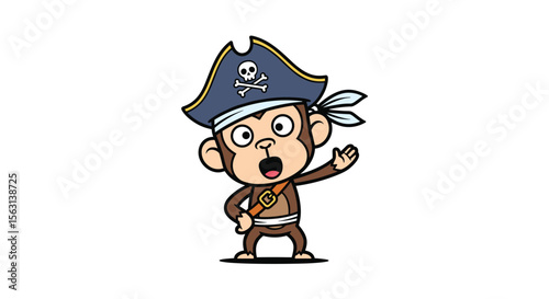 Cartoon monkey character dressed as a pirate with a hat and a bandana ready for adventure on the high seas