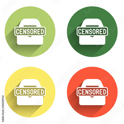 Set Censored stamp icon isolated with long shadow background. Color circle button. Vector