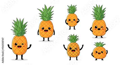 Adorable collection of cute kawaii style fruit characters with expressive faces and lively poses