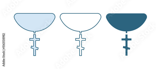 Blue Christian cross on chain icon isolated on white background. Church cross. Vector