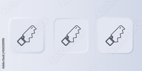 Grey Hand saw icon isolated on grey background. Set icons in square buttons. Vector