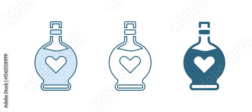 Blue Bottle with love potion icon isolated on white background. Valentines day symbol. Vector