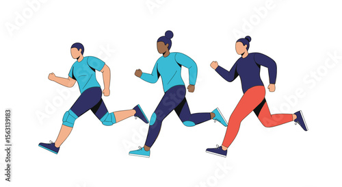 Diverse group of athletic individuals actively engaged in a competitive outdoor running race showcasing their determination and stamina