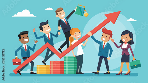 Diverse business team collaboratively working together to achieve financial growth and success