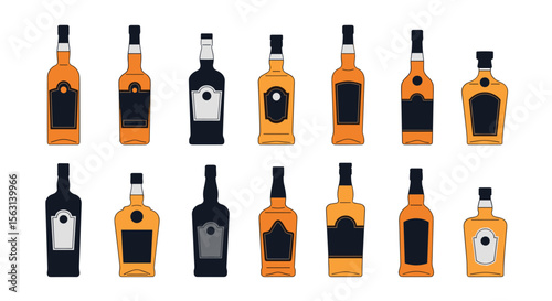 Collection of diverse alcoholic beverage bottles offering a variety of styles and colors